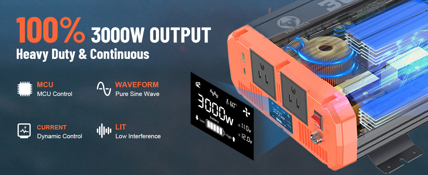 3000W pure sine wave inverter can maintain 100% 3000W stable output