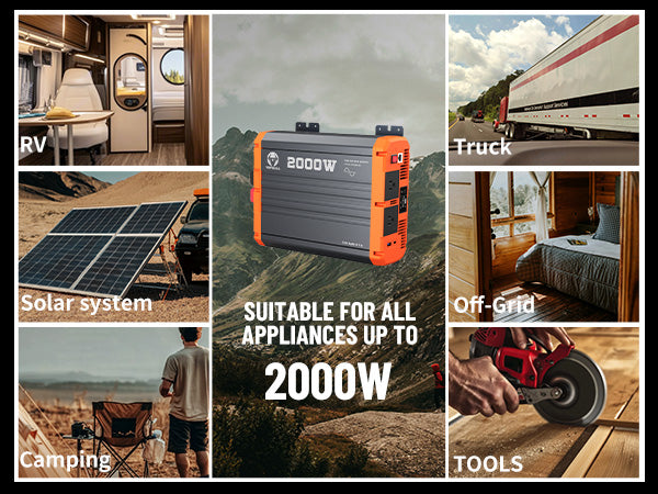 Topbull 2000W pure sine wave inverter for RV, camping, power tools, solar systems