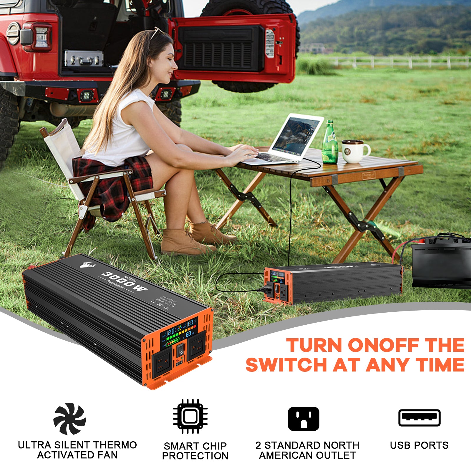 The inverter can be switched on and off at any time