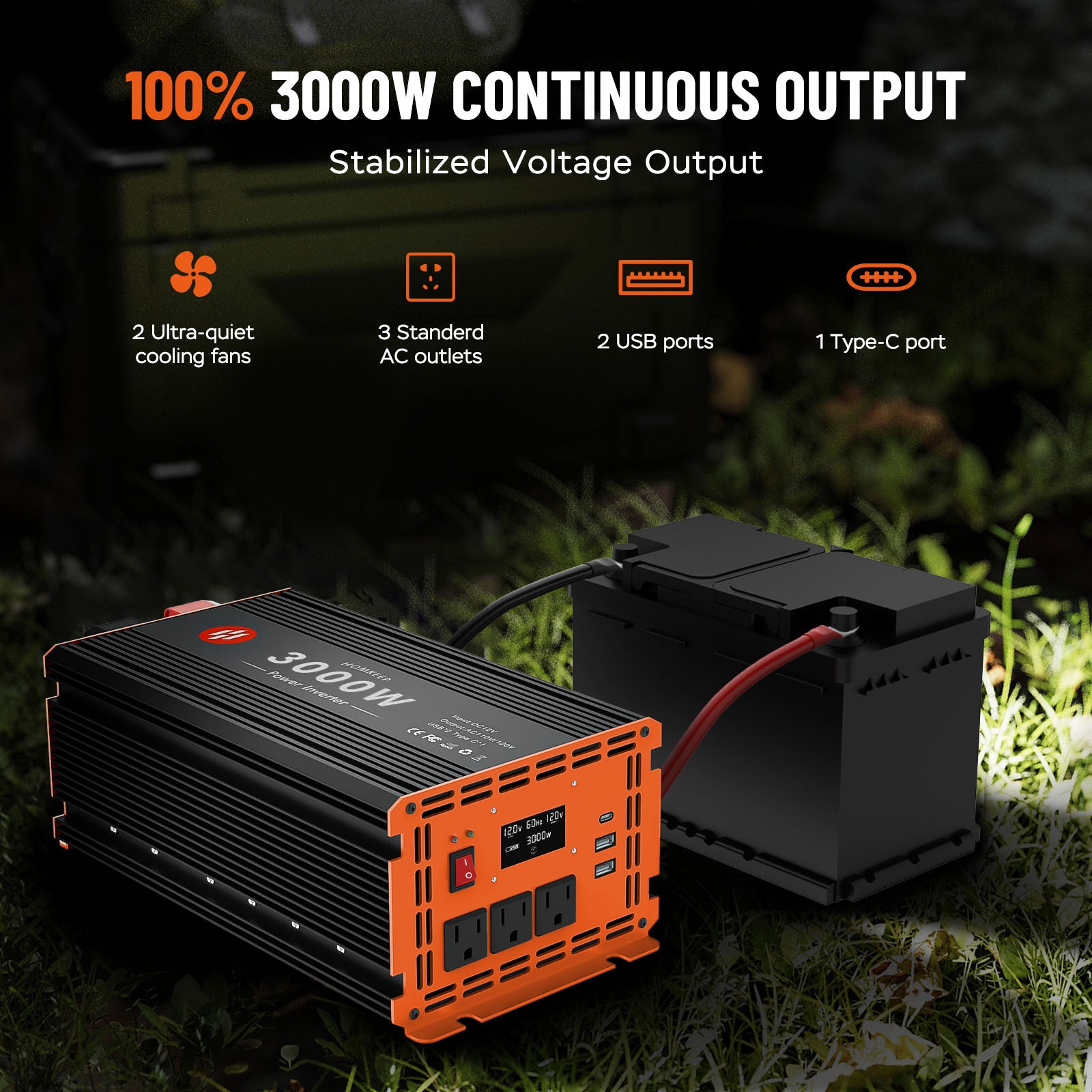 Homkeep 3000W modified sine wave inverter maintains 100% 3000W stable output