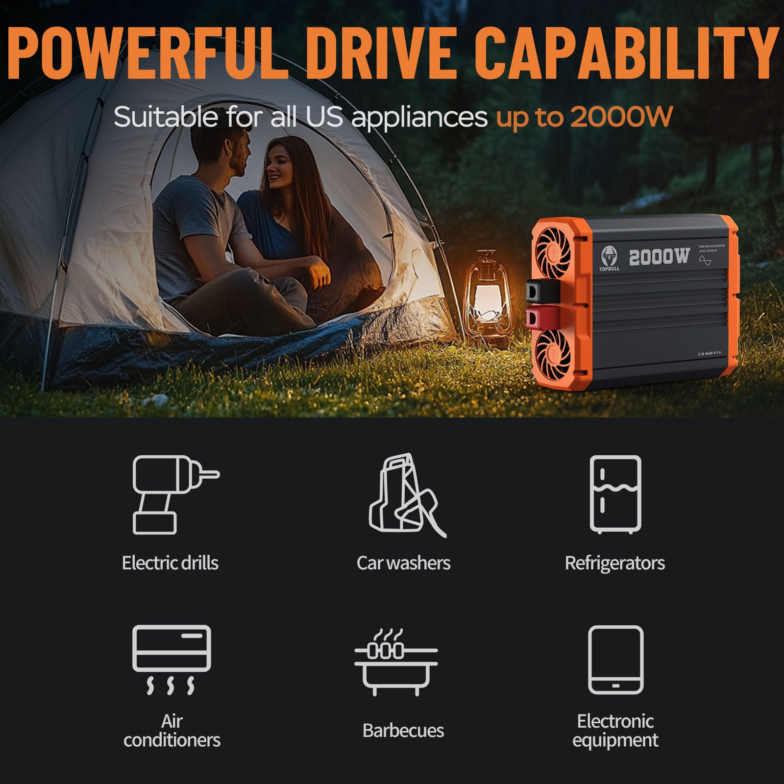 Topbull inverters for all US appliances up to 2000w