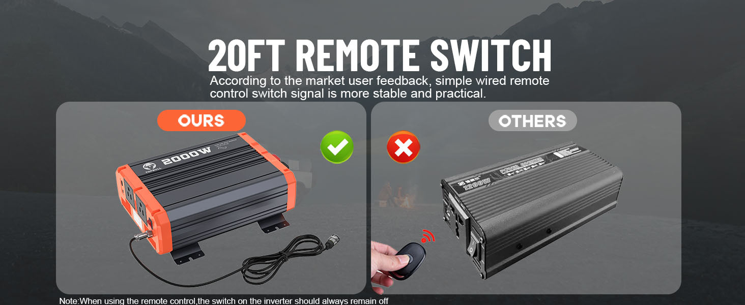 2000 Watt Pure Positive Wave Inverter can remote switch at 20 feet