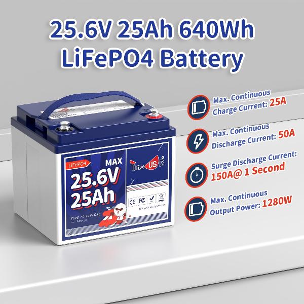 25.6v 5ah 640wh LiFePO4 Battery