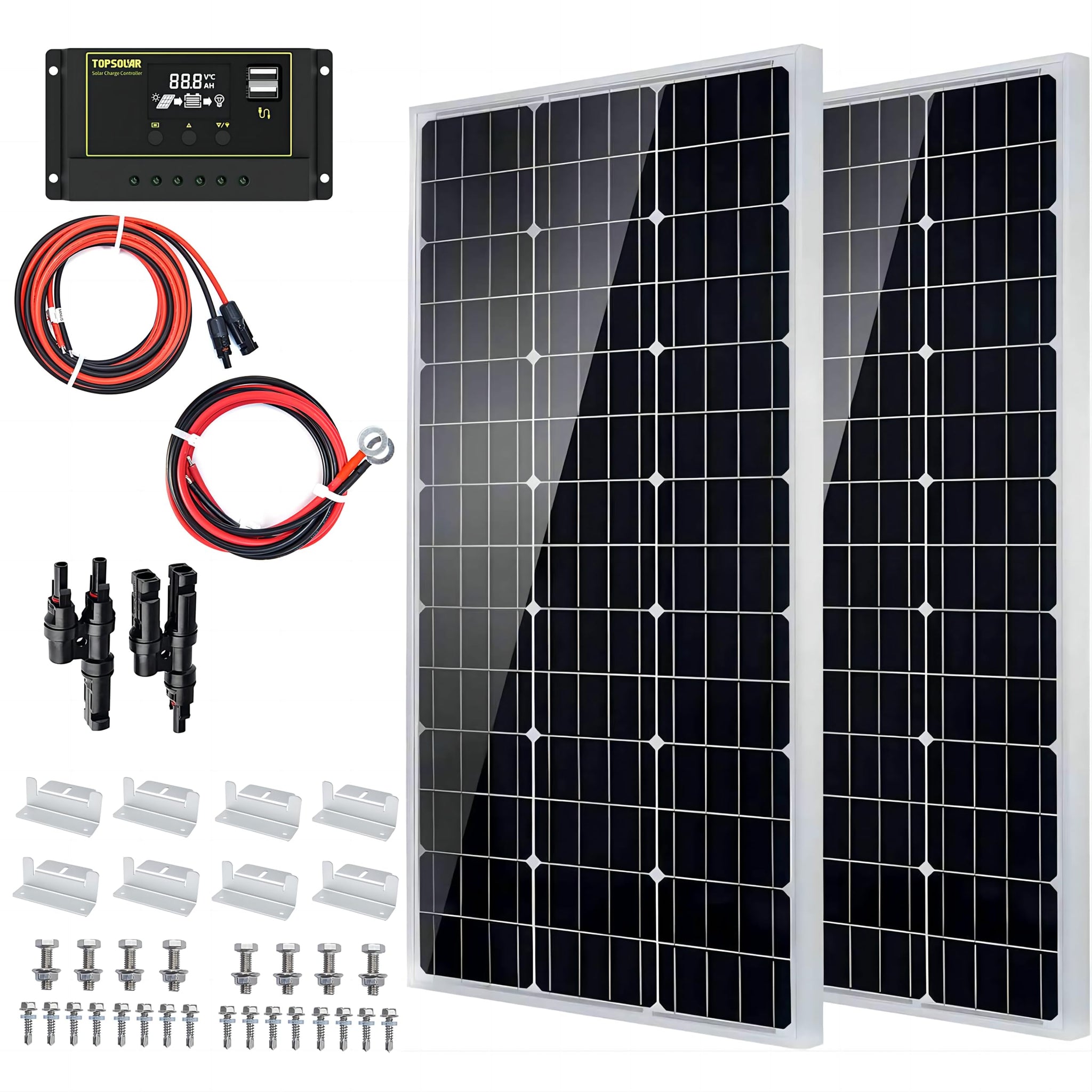 200 Watt 12 Volt Solar Panel Kit  Monocrystalline Off Grid System